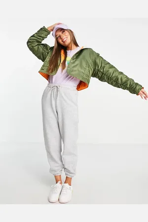 ASOS – Bomberjacke in Khaki mit kurzem Schnitt und Jersey-Kapuze