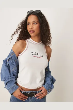 Dickies – Longline-Trägertop in Wollweiß mit Ringerrücken und mittigem Logo