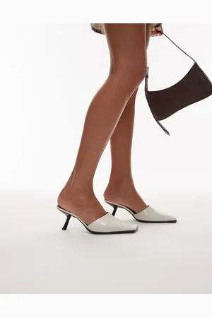 Topshop Premium – Dante – Leder-Mules in Wollweiß mit eckiger Zehenpartie und Absatz