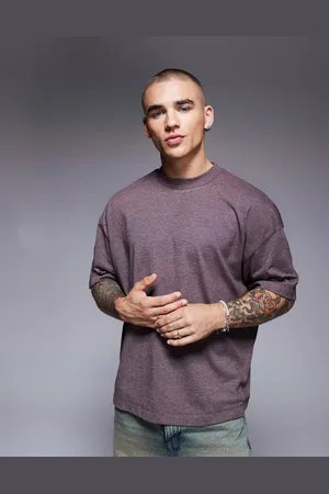 ASOS – Kastiges, überfärbtes Oversize-T-Shirt in burgunderrot meliert mit überschnittenen Schultern