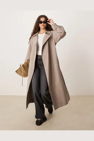 ASOS – Trenchcoat in Pilzbraun mit Wasserfallkragen