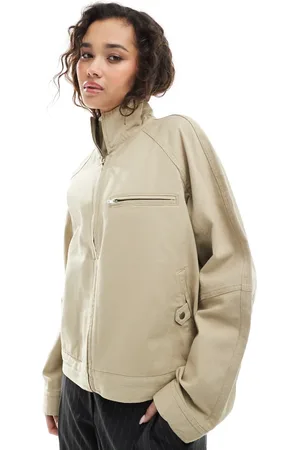 ASOS – Oversize-Jacke aus Twill in Sand mit Stehkragen