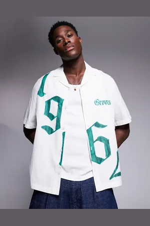 ASOS – Kastiges Hemd mit lockerer Passform, Reverskragen und platziertem Print vorne