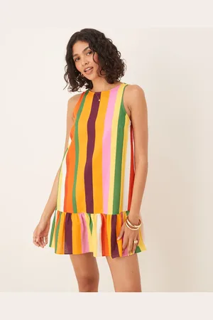 ASOS – Mini-Etuikleid mit Streifen, tief angesetzter Taille und tiefem Ausschnitt am Rücken