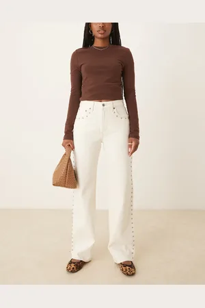 Abercrombie & Fitch Curve – Love – Jeans in Ecru im Stil der 90er-Jahre mit hohem Bund und Nieten