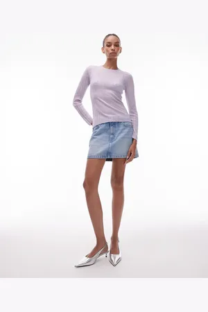 Topshop – Volant-Minirock aus Denim in ausgebleichter Optik