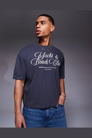 ASOS – Kastiges Oversize-T-Shirt in Anthrazit mit Text-Print