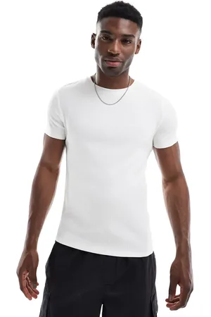 ASOS – Körperbetontes, geripptes Basic-T-Shirt in Cremeweiß