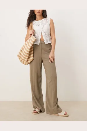 ASOS – Hose in Khaki mit Leinenanteil und lockerem, geradem Schnitt