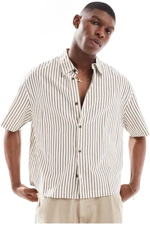 Bershka – Hemd in Beige mit Strukturstreifen