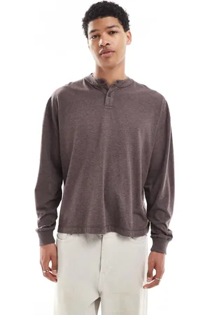 ASOS – Kastiges Henley-T-Shirt in überfärbtem meliertem mit Oversize-Schnitt