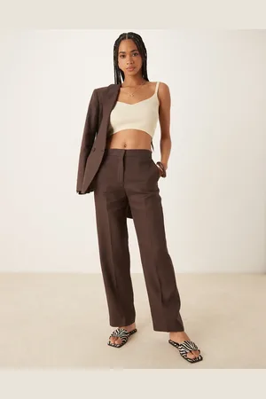 MANGO – Elegante, weiche Leinenhose in Schokobraun, Kombiteil