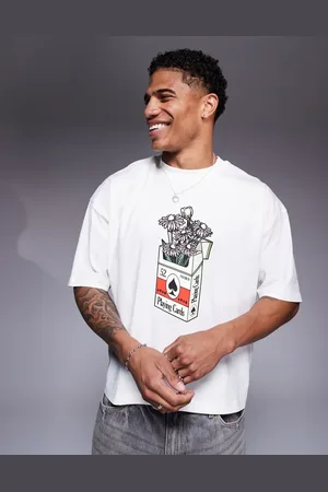 ASOS – Kastiges Oversize-T-Shirt in Wollweiß mit Blumen-Print