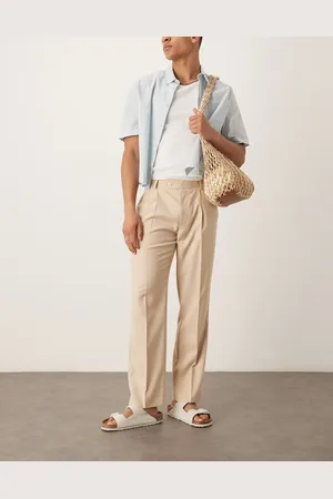 ASOS – Elegante, schmal zulaufende Hose in Beige mit schraffierter Struktur und Bundfalten