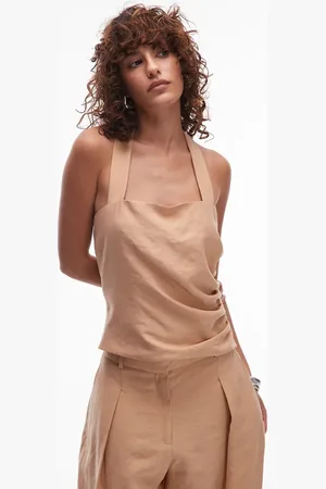 MANGO – Neckholder-Top aus Baumwolle in Beige mit seitlichen Abnähern, Kombiteil
