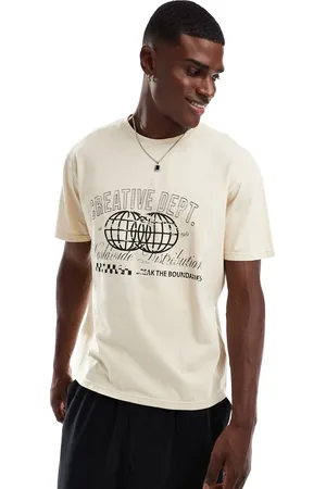 Another Influence – T-Shirt in hellbrauner Acid-Waschung mit Print
