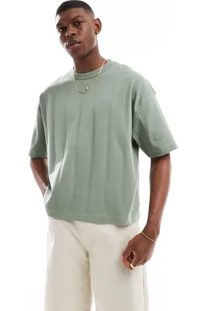ASOS – Kastiges Oversize-T-Shirt in Khaki mit breiter Rippenstruktur