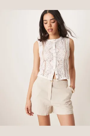 ASOS – Locker sitzende Dad-Shorts in Steinbeige mit Leinenanteil
