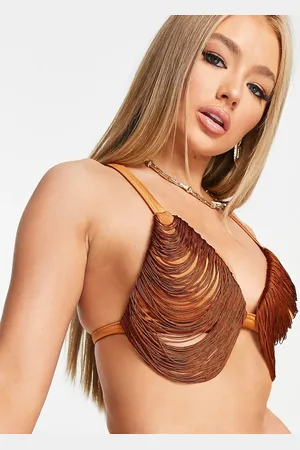 ASOS – Bikinioberteil in Rostrot mit Fransendetail