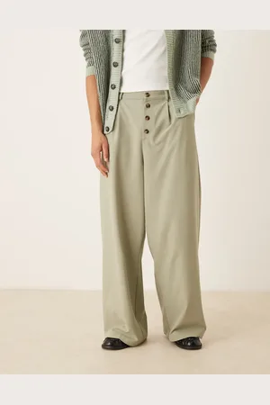 ASOS – Hose in Salbeigrün mit Nadelstreifen und weitem, abgerundetem Bein