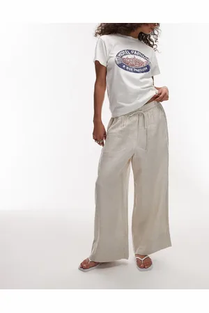 ARKET – Cropped-Hose aus Leinen in hellem Beige mit Tunnelzug-Bund