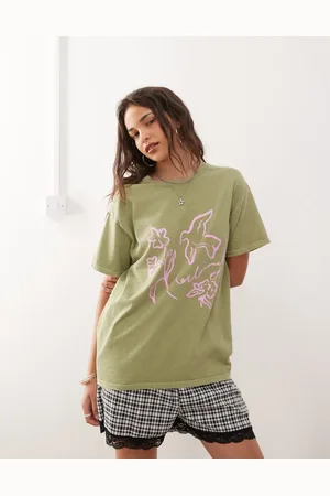 Reclaimed – Oversize-T-Shirt in mit rosa Vogel-Print