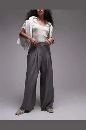 Topshop – Elegante Bundfaltenhose in Grau mit hohem Bund und sehr weitem Bein