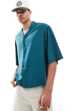 ASOS – Kastiges Oversize-Hemd in Petrol mit Reverskragen