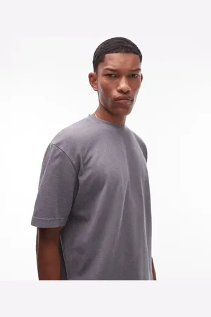 Topman – Kastiges T-Shirt in gewaschenem Anthrazit mit Waffelstruktur