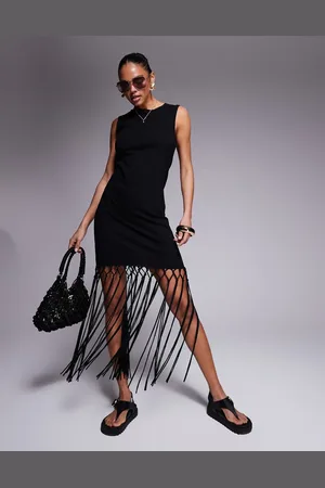 ASOS – Ärmelloses Midikleid in aus Makramee mit Fransensaum
