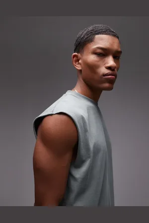 Topman – Ärmelloses Oversize-T-Shirt in verwaschenem Salbeigrün