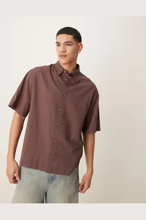 ASOS – Kastiges Oversize-Hemd in brauner Leinenoptik