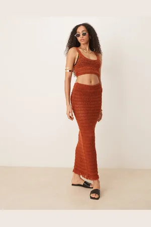 ASOS – Gestrickter Maxi-Strandrock in Rostrot
