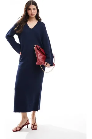 4th & Reckless – Flauschiges Maxi-Pulloverkleid aus Strickwollmischung in mit V-Ausschnitt