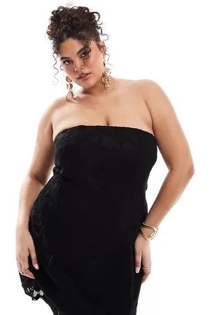 ASOS ASOS DESIGN Curve – Strukturiertes, trägerloses Minikleid in mit Spitzen-Overlay