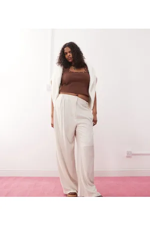 COLLUSION Plus – Elegante Hose aus Leinenmix in Steinbeige