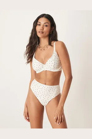 Peek & Beau – Bikinihose in Cremeweiß und Schwarz mit kleinem Punktemuster und hohem Bund