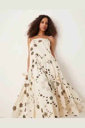 ASOS – Maxikleid in Schwarz-Weiß mit Blumenmuster und tiefer Taille