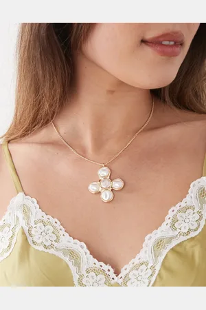 Reclaimed – Halskette in Gold-Optik mit perlenbesetztem Kreuzanhänger