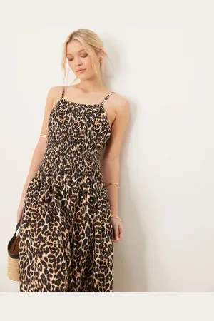 Iisla & Bird – Longline-Maxikleid für den Strand mit Raffung und Leopardenmuster