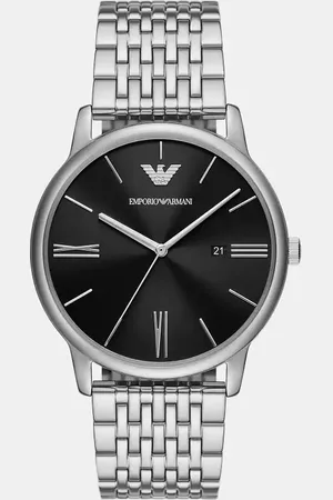 Emporio Armani – Silberfarbene Armbanduhr aus Edelstahl mit drei Zeigern und Datumsanzeige