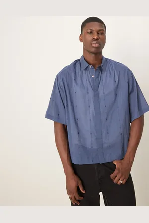 ASOS – Kastiges Oversize-Hemd in Marineblau mit Stickerei