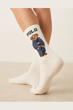 Ralph Lauren – Socken in Creme mit Bärenlogo