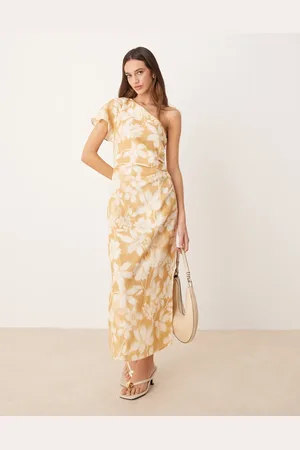 MANGO – Florales One-Shoulder-Midaxi-Kleid in Buttermilchgelb