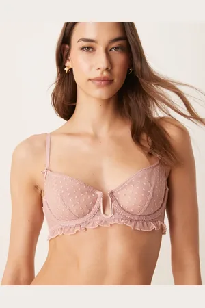 ASOS – Jessie – Bügel-BH aus Netzstoff in Staubrosa mit Punkt-Stickereien und Rüschen