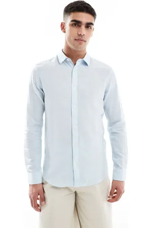 Only & Sons – Langärmliges Hemd aus Leinenmix in Hellblau