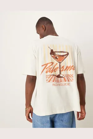 ASOS – Oversize-T-Shirt in Creme mit Drinks-Grafikprint