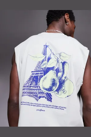ASOS – Kastiges Oversize-Tanktop in Hellgrau mit Obst-Grafik mit Parismotiv