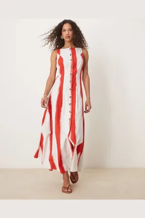 ASOS – Gestreiftes Maxikleid im Westenstil mit Knopfleiste und U-Boot-Ausschnitt