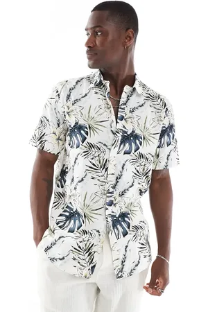 JACK & JONES – Kurzärmliges Hawaiihemd in Creme